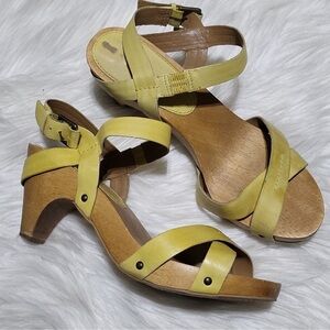 ANTHROPOLOGIE Schuler & Sons Yellow Wooden Clog Sandals